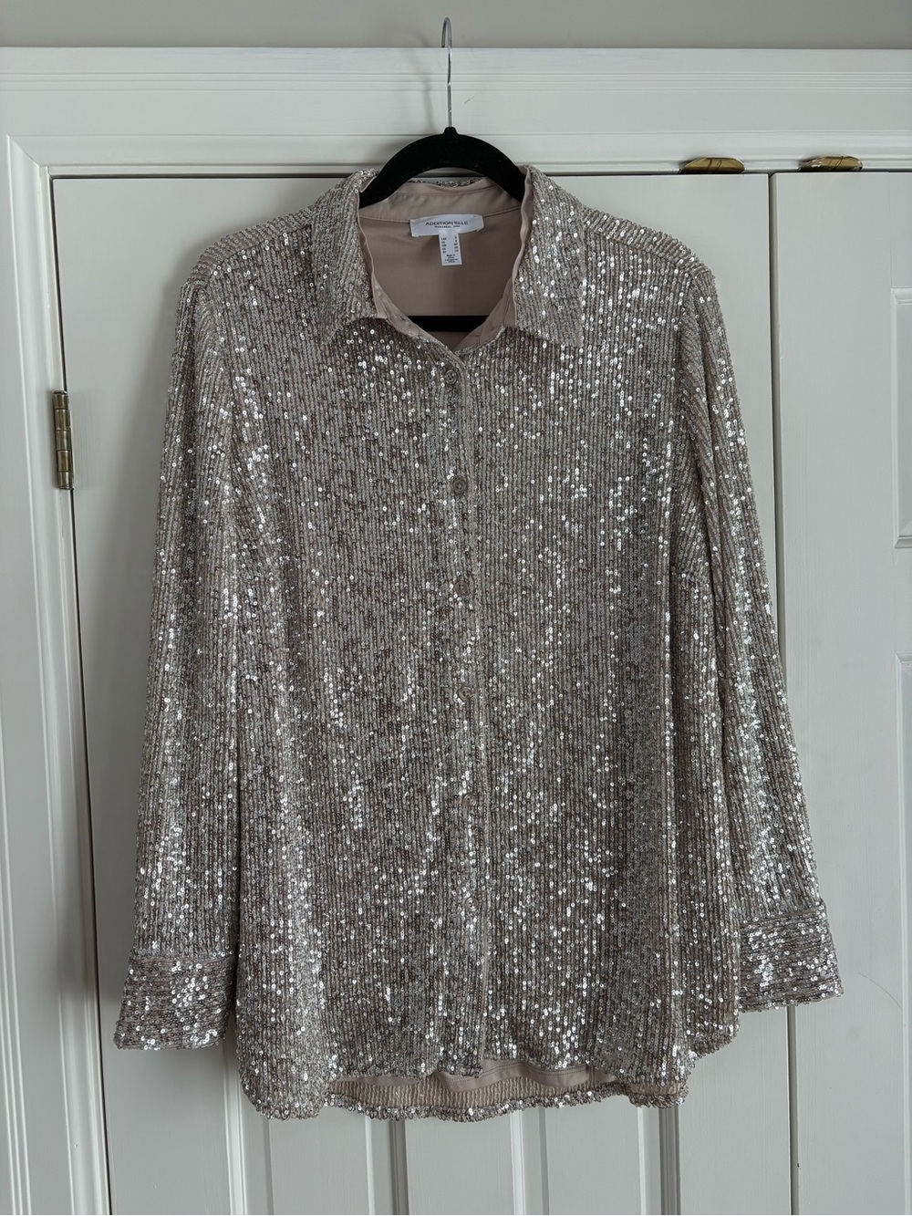 Sequin Button-Down Shirt - Champagne Silver from Penningtons
